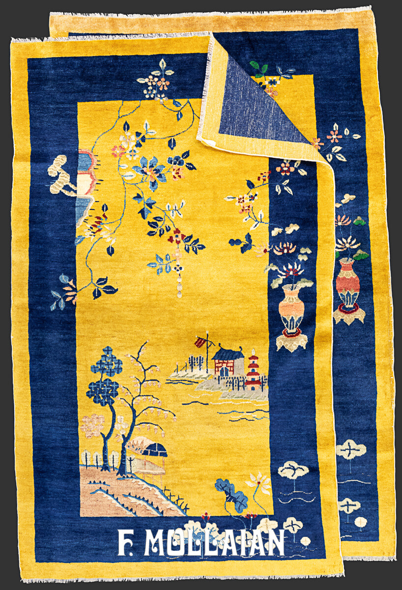 Tappeto decorativo Antico Cinese Pechino (Pekino) giallastro n°:791696